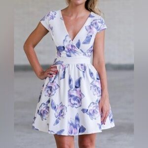 Boutique Floral White and Purple Dress